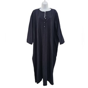 Pietsie Pinstripe Linen Cotton Caftan Maxi Dress Plus Size Navy Blue Minimalist